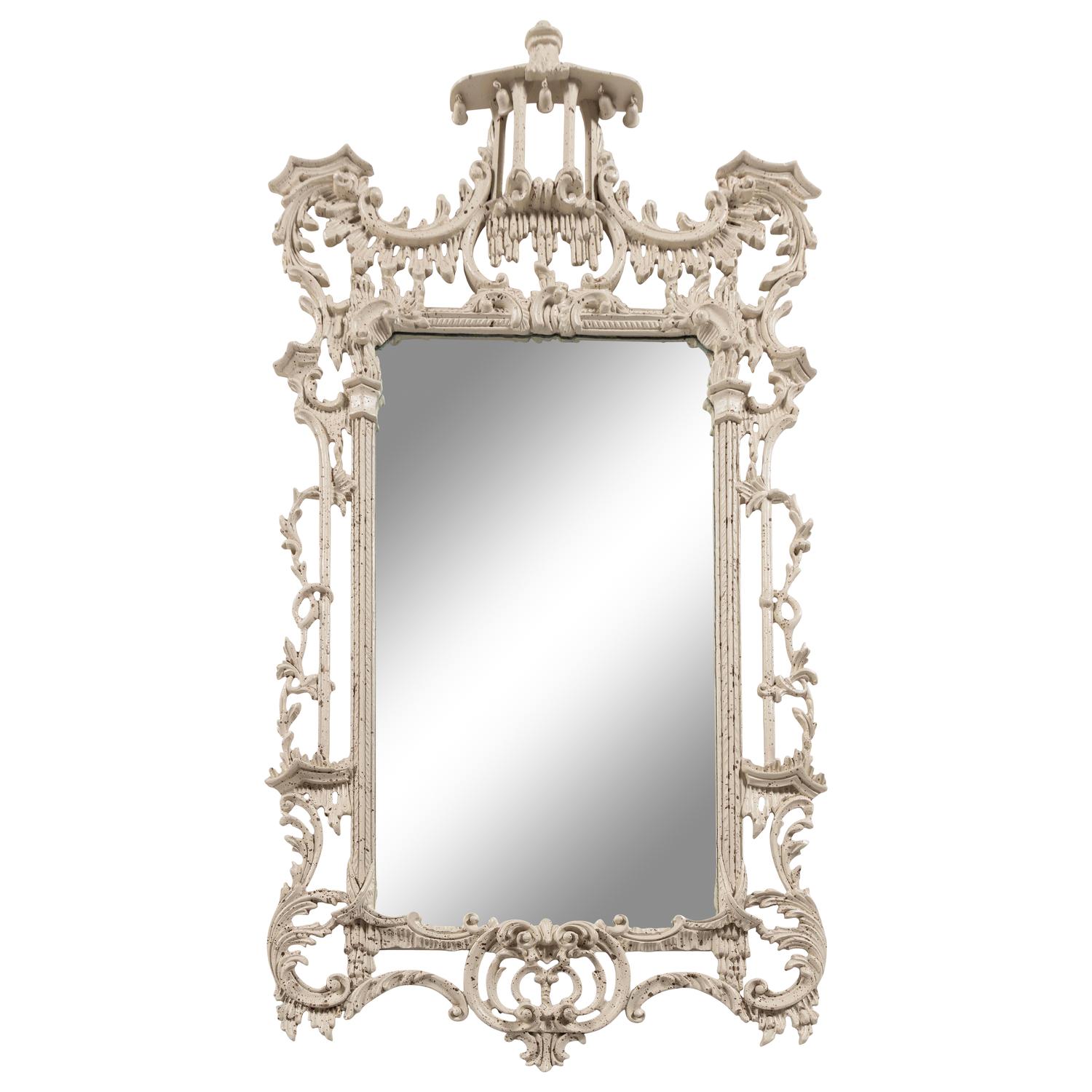 A Pair of Chinese Chippendale Style White-Painted Pier Mirrors