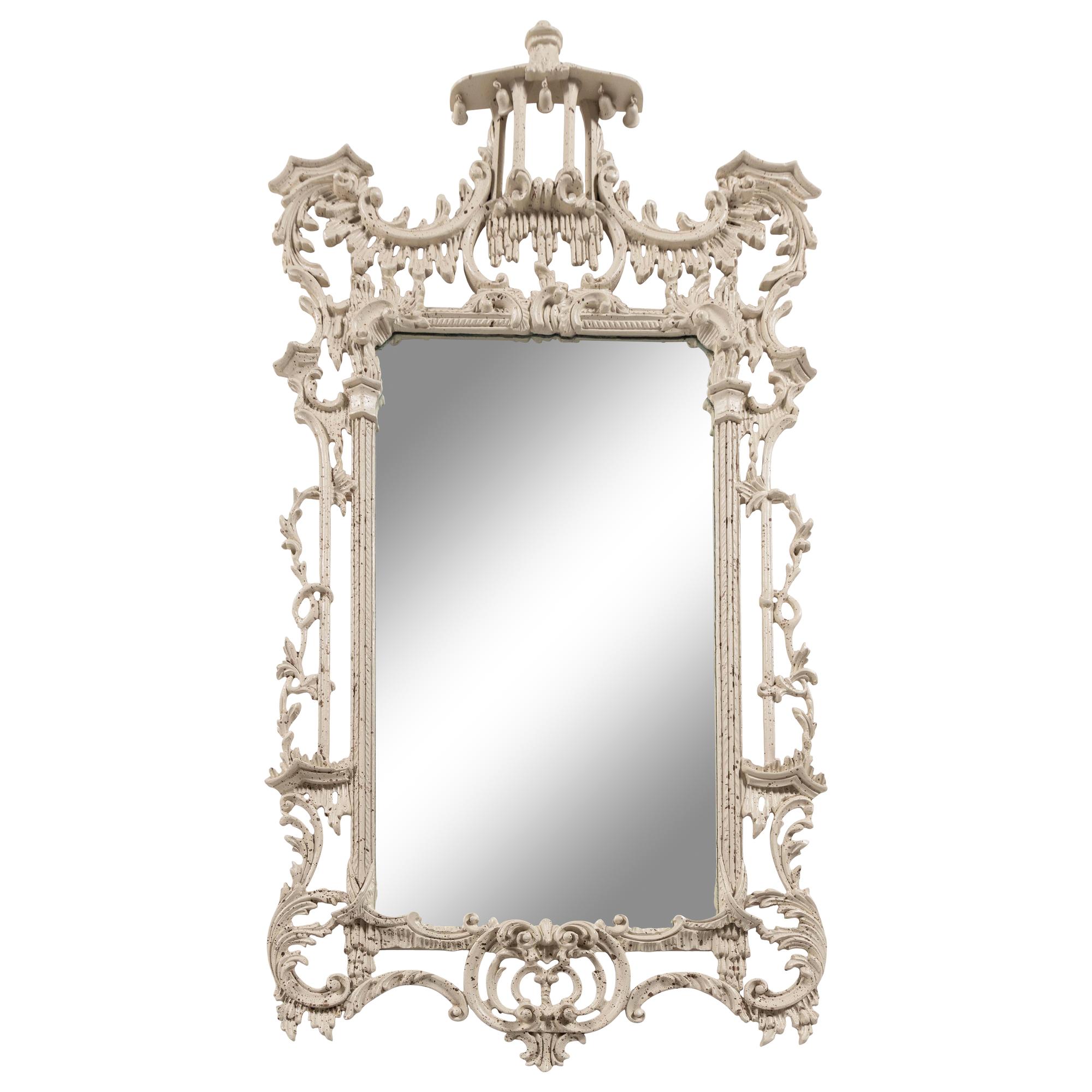 A Pair of Chinese Chippendale Style White-Painted Pier Mirrors