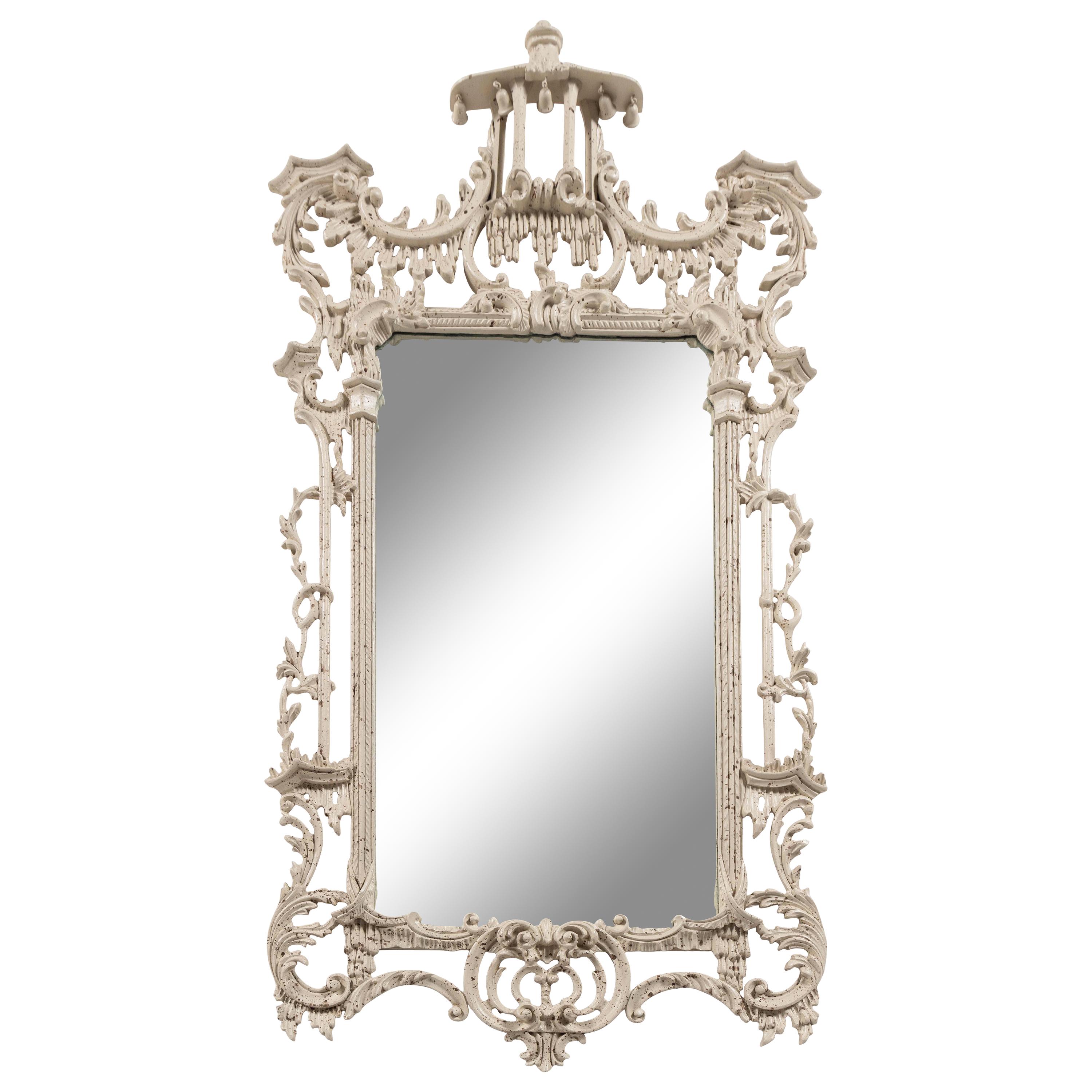 A Pair of Chinese Chippendale Style White-Painted Pier Mirrors