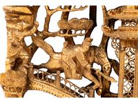A Chinese Red Lacquer and Gilt Decorated Carved Wood Panel