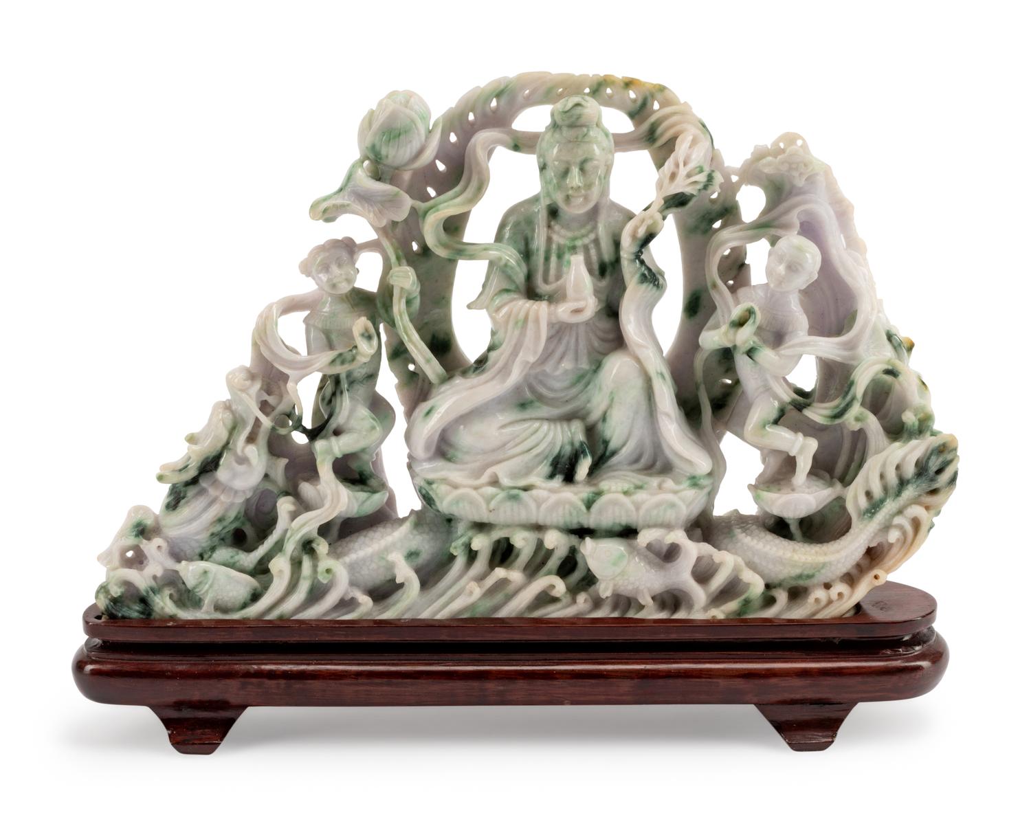 A Chinese Export Carved Hardstone Figural Group