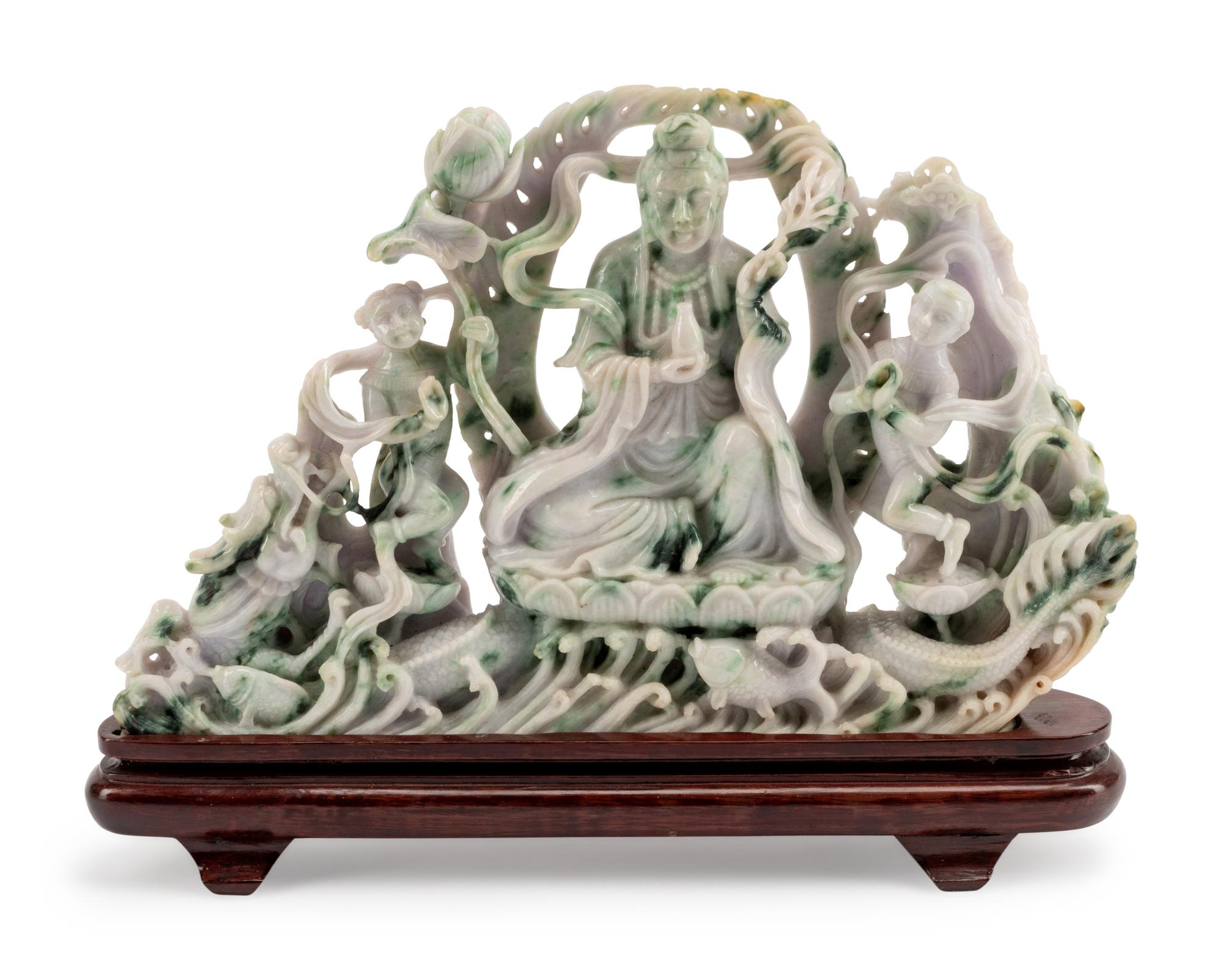 A Chinese Export Carved Hardstone Figural Group