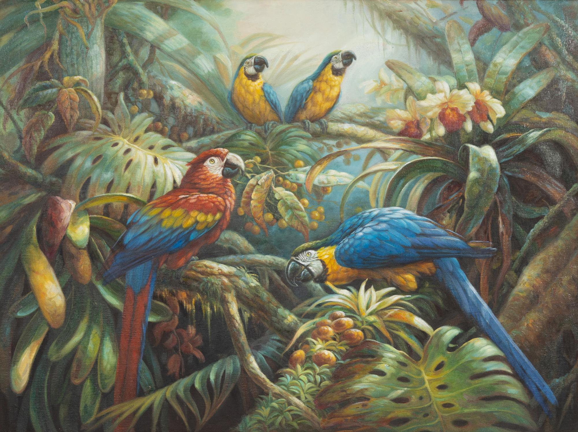 Four Macaws in a Jungle