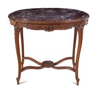 A Louis XV Style Walnut Marble-Top Center Table