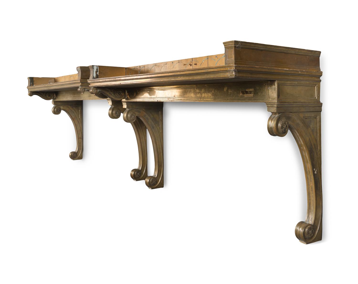 A Pair of Neoclassical Style Gilt Bronze and Marble Console Tables