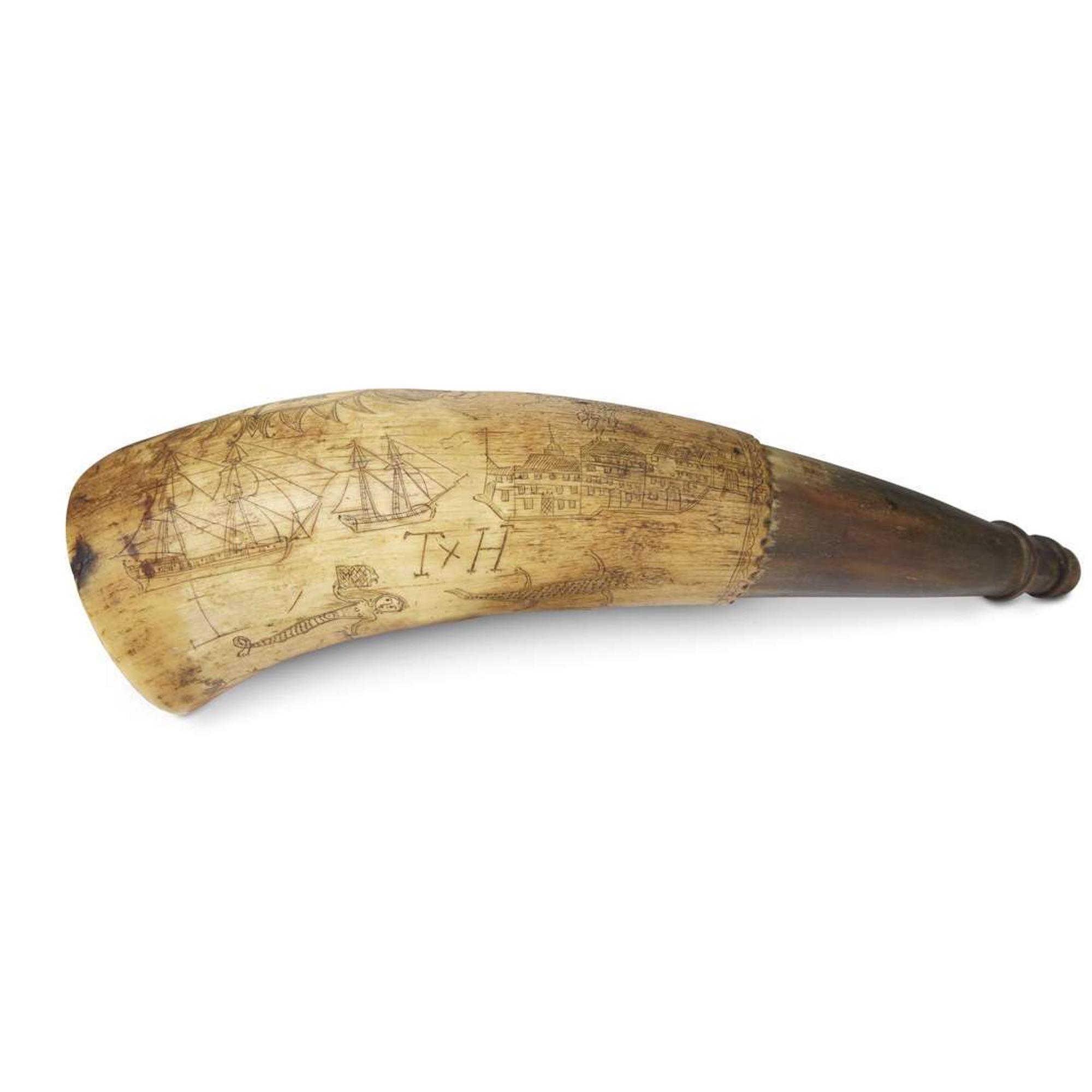 Incised powder horn dated, "Sept 25, 1797"