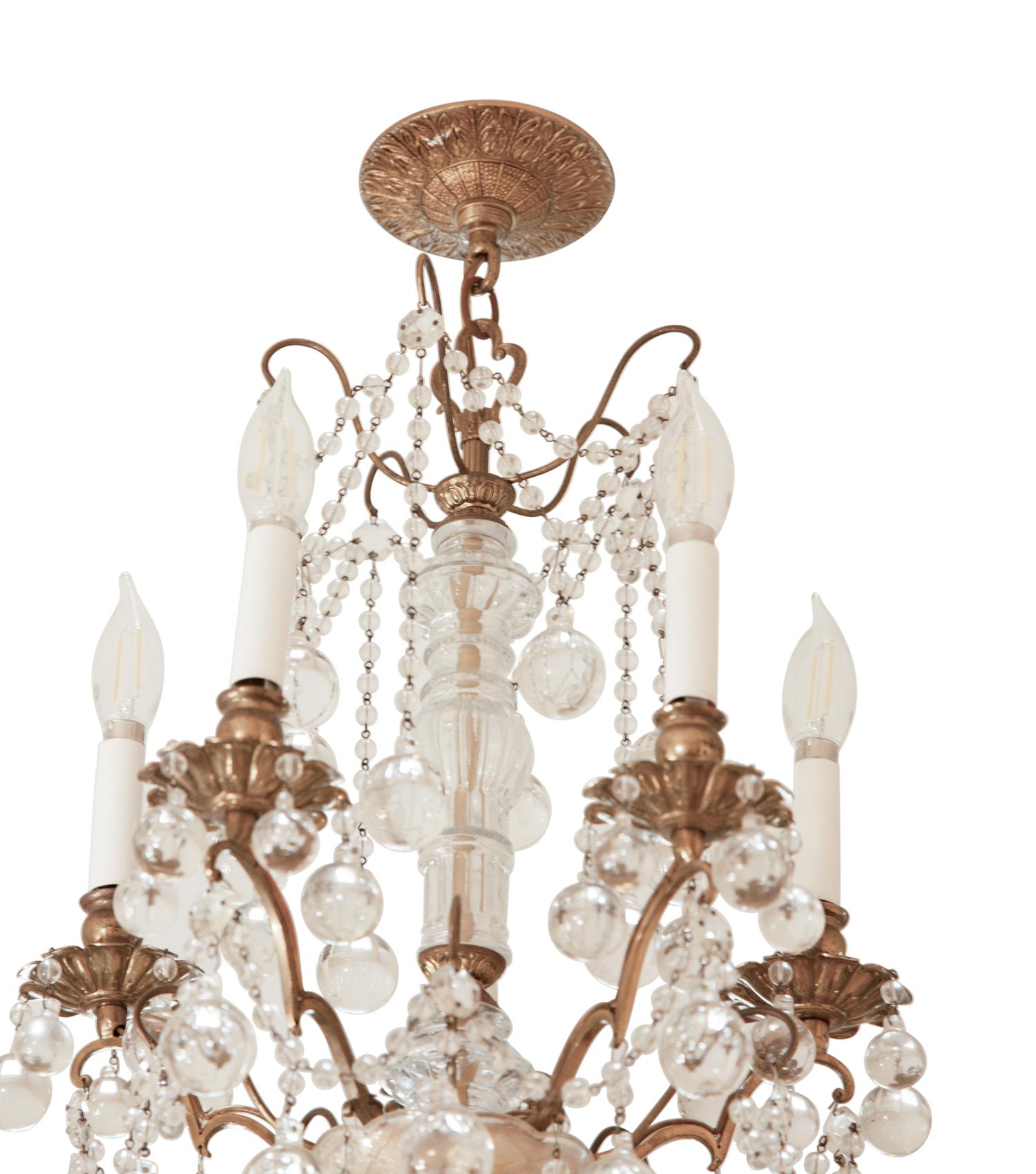 A French Gilt Bronze and Cut Glass Five-Light Chandelier