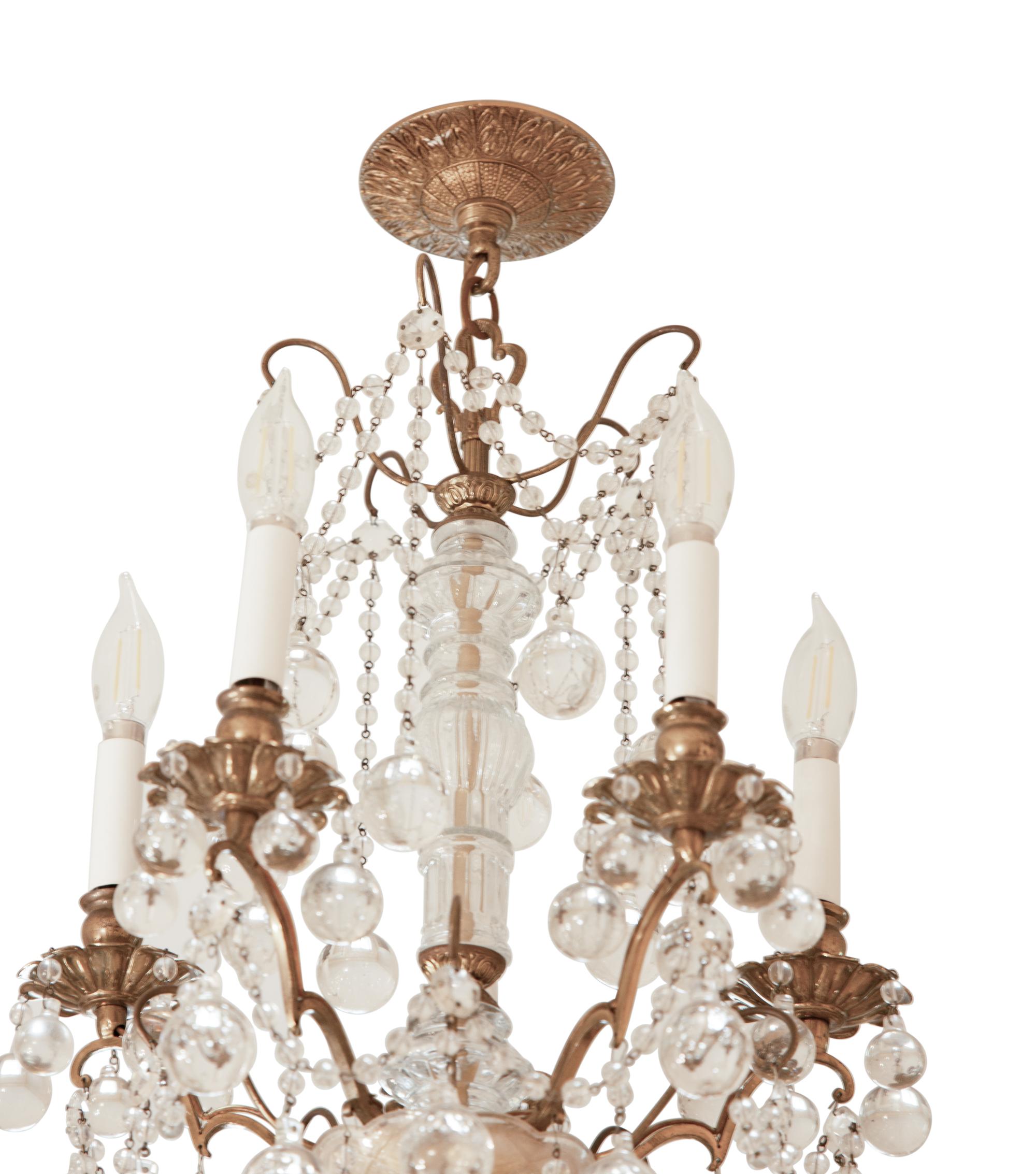 A French Gilt Bronze and Cut Glass Five-Light Chandelier