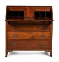 A Federal Barber Pole Inlaid Cherrywood Slant Front Desk