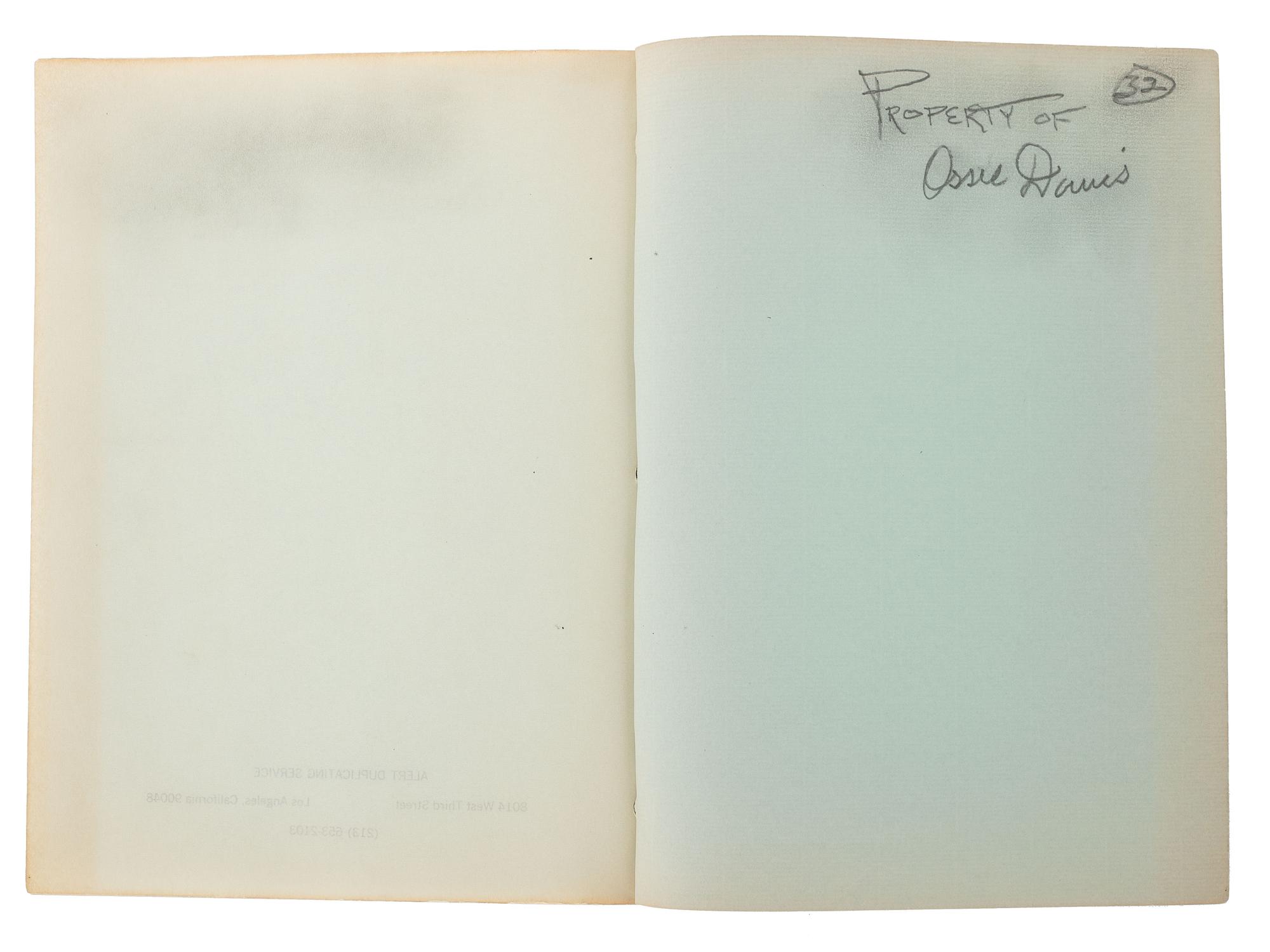 [FILM] -- [DAVIS, Ossie (1917-2005), his copy]. DAVIS, Ossie. Arnold Perl (1914-1971). Cotton Comes to Harlem Screenplay Revised. Los Angeles: Alert Duplicating Service, 1969.