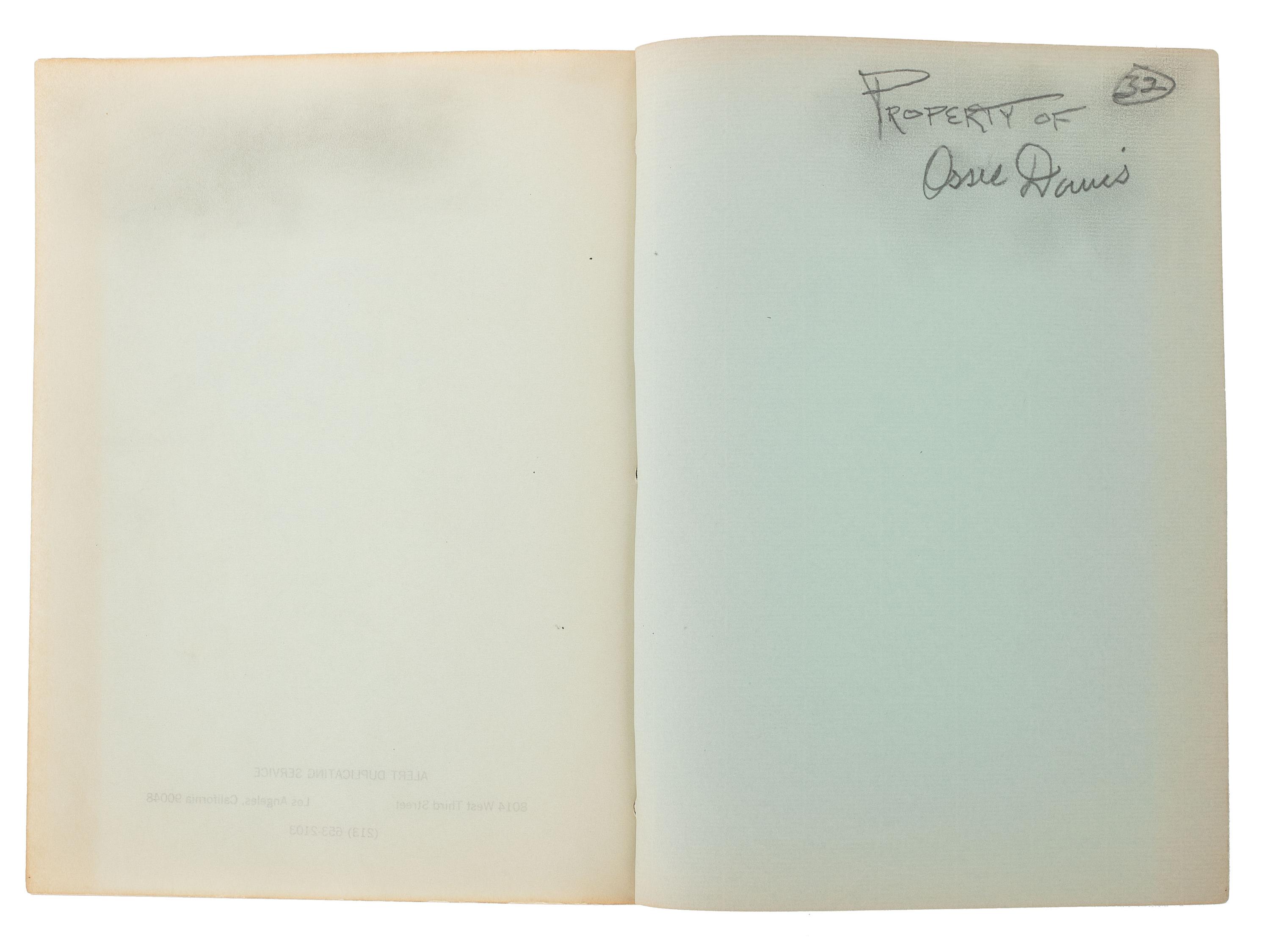 [FILM] -- [DAVIS, Ossie (1917-2005), his copy]. DAVIS, Ossie. Arnold Perl (1914-1971). Cotton Comes to Harlem Screenplay Revised. Los Angeles: Alert Duplicating Service, 1969.