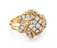 An 18 Karat Yellow Gold, Platinum, and Diamond Bombe Ring, 7.45 dwts.