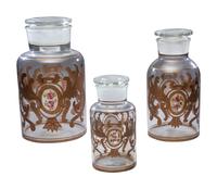 Three Graduated Paint and Gilt Decorated Glass Storage Jars