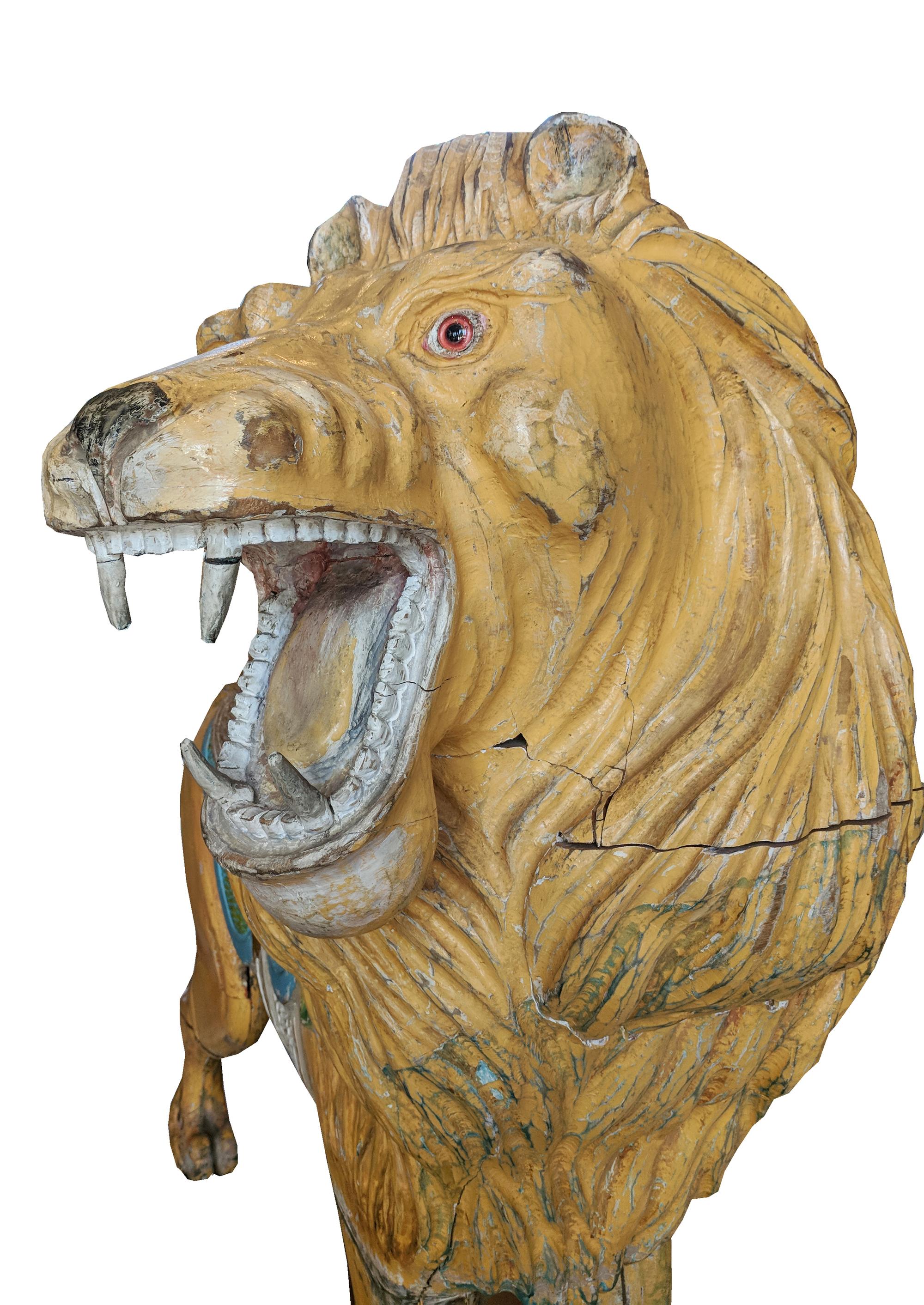 A Pair of Carousel Lions 52" W x 19" D x 44" H — France, Circa 1900