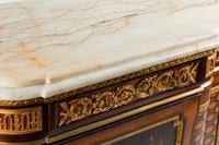 A Louis XVI Style Gilt Bronze Mounted Marquetry Marble-Top Cabinet