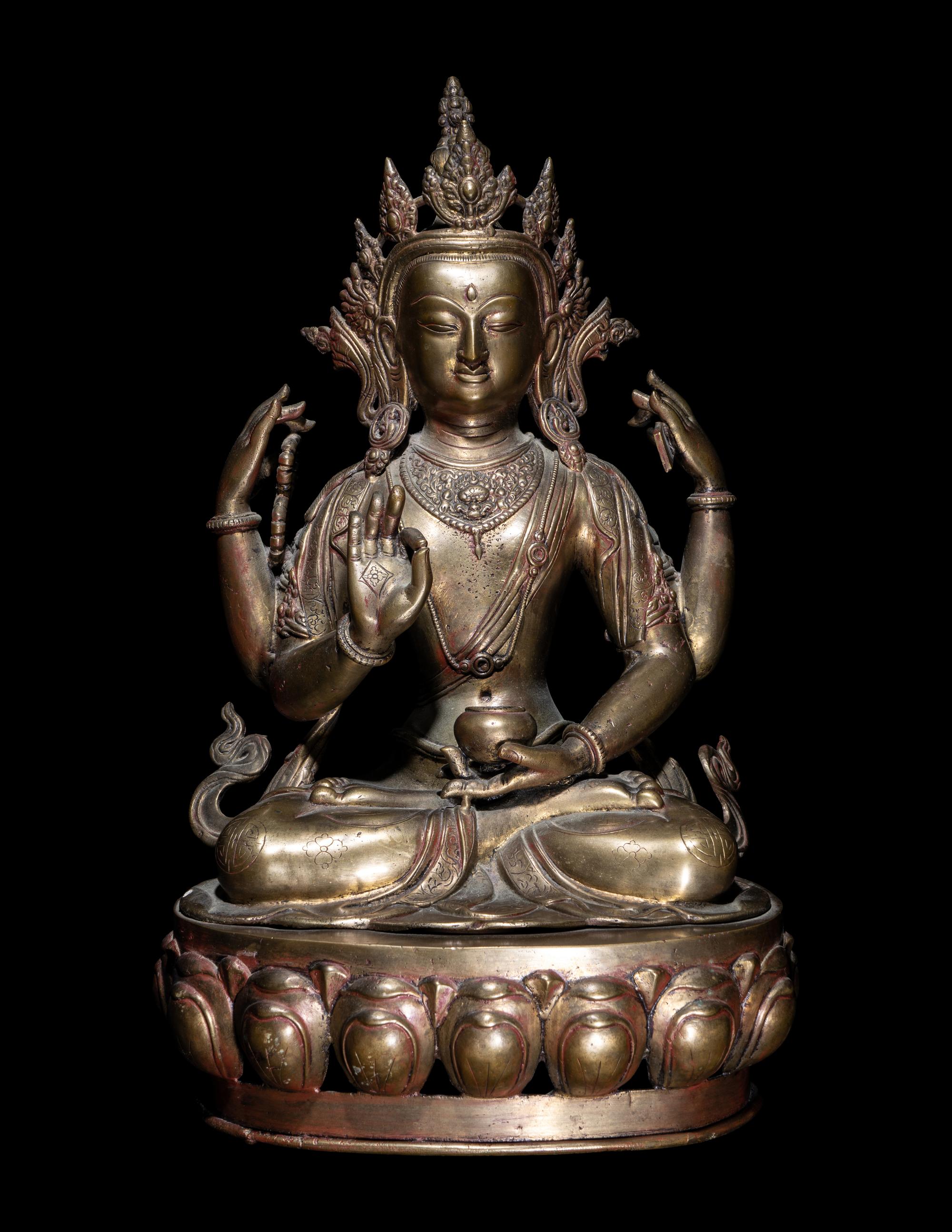 A Large Sino-Tibetan Gilt Bronze Figure of Bodhisattva
