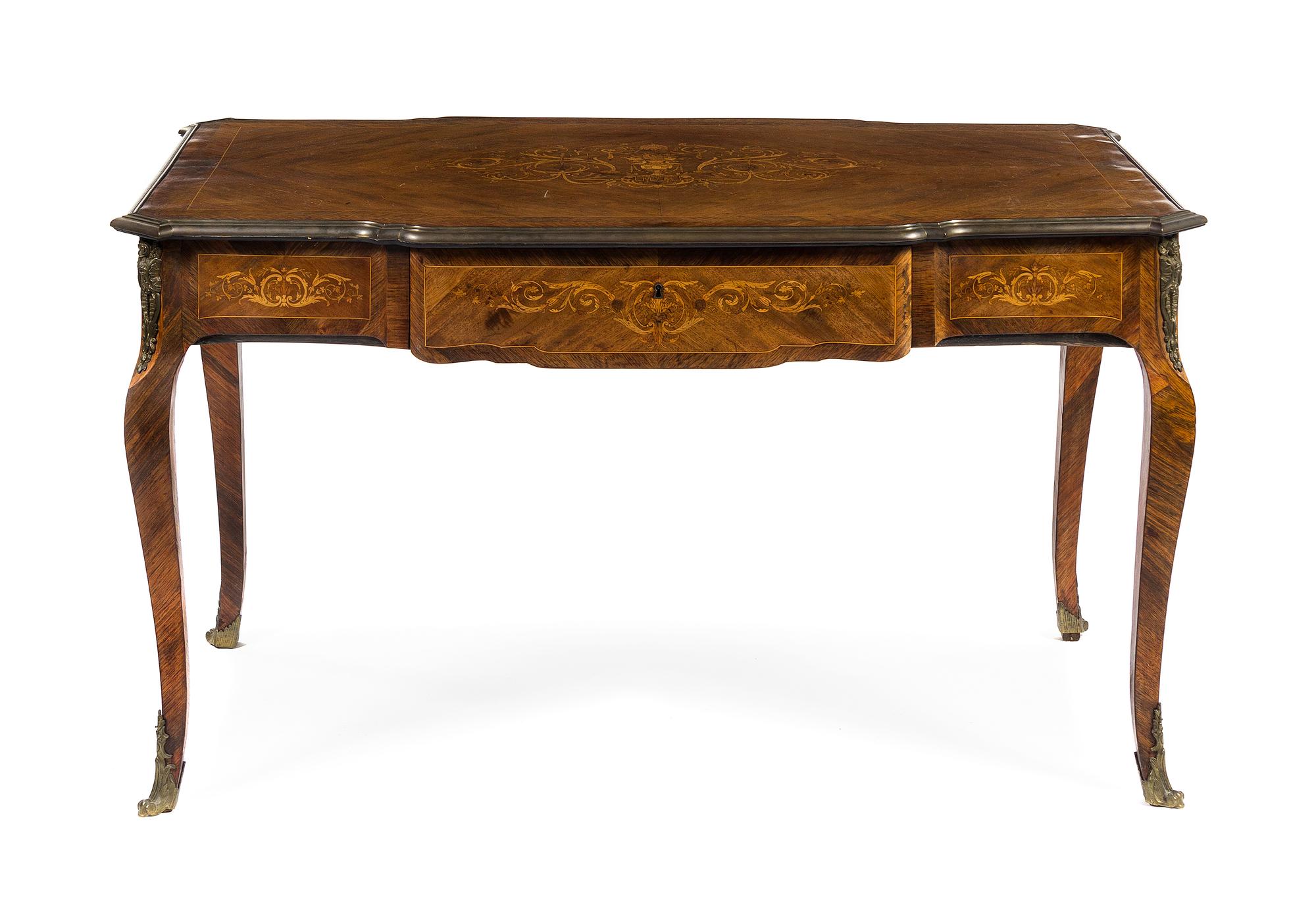 A Louis XV Style Kingwood and Marquetry Bureau Plat Height 29 x width 51 x depth 31 inches. — LATE 19TH/EARLY 20TH CENTURY