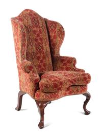 A Pair of Queen Anne Style Upholstered Library Chairs
