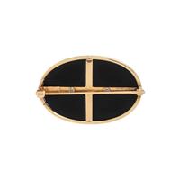 ONYX, DIAMOND AND CULTURED PEARL BROOCH