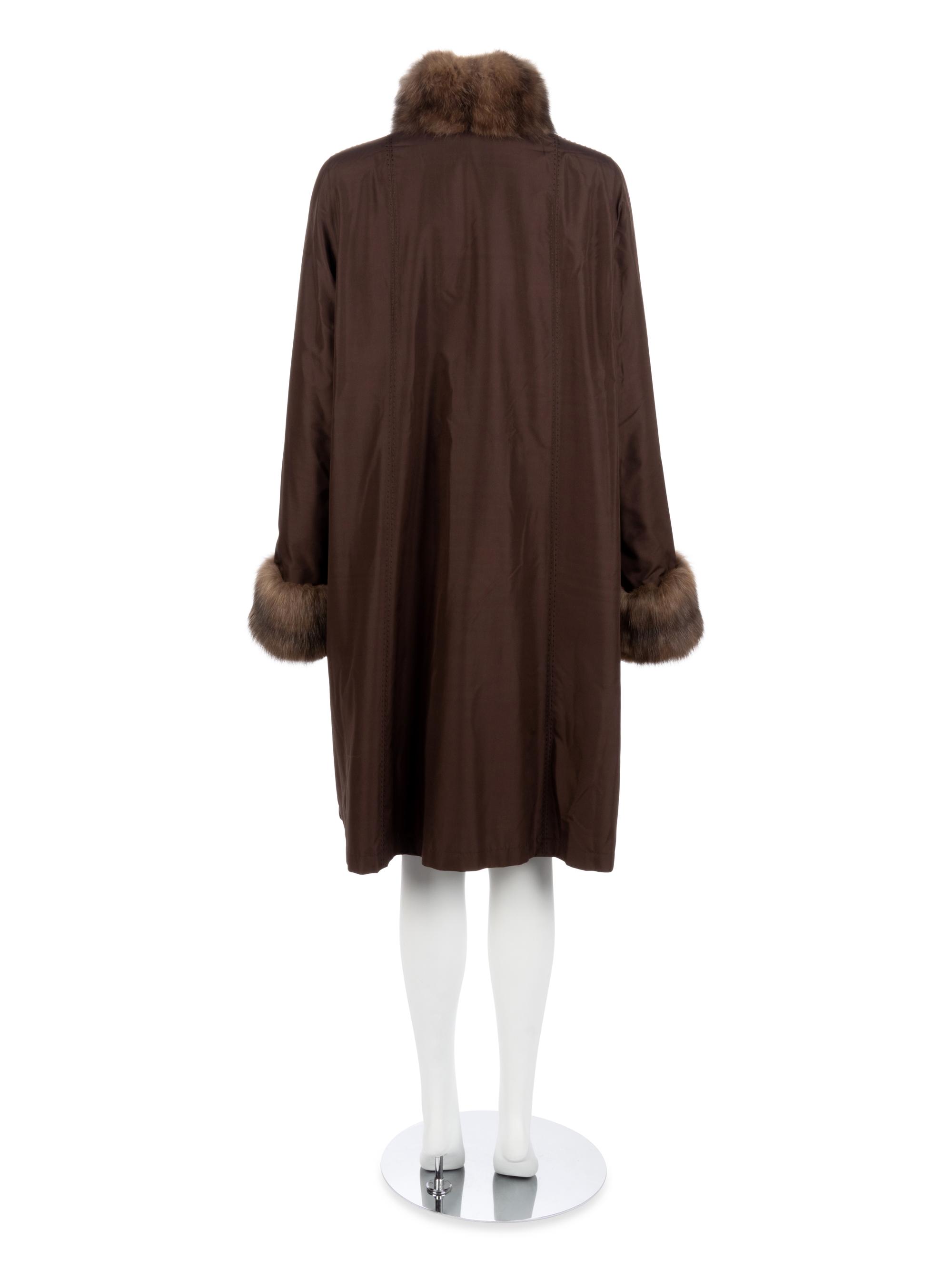 Dennis Basso Brown Reversible Silk with Weasel and Sable Coat, 2000-10s