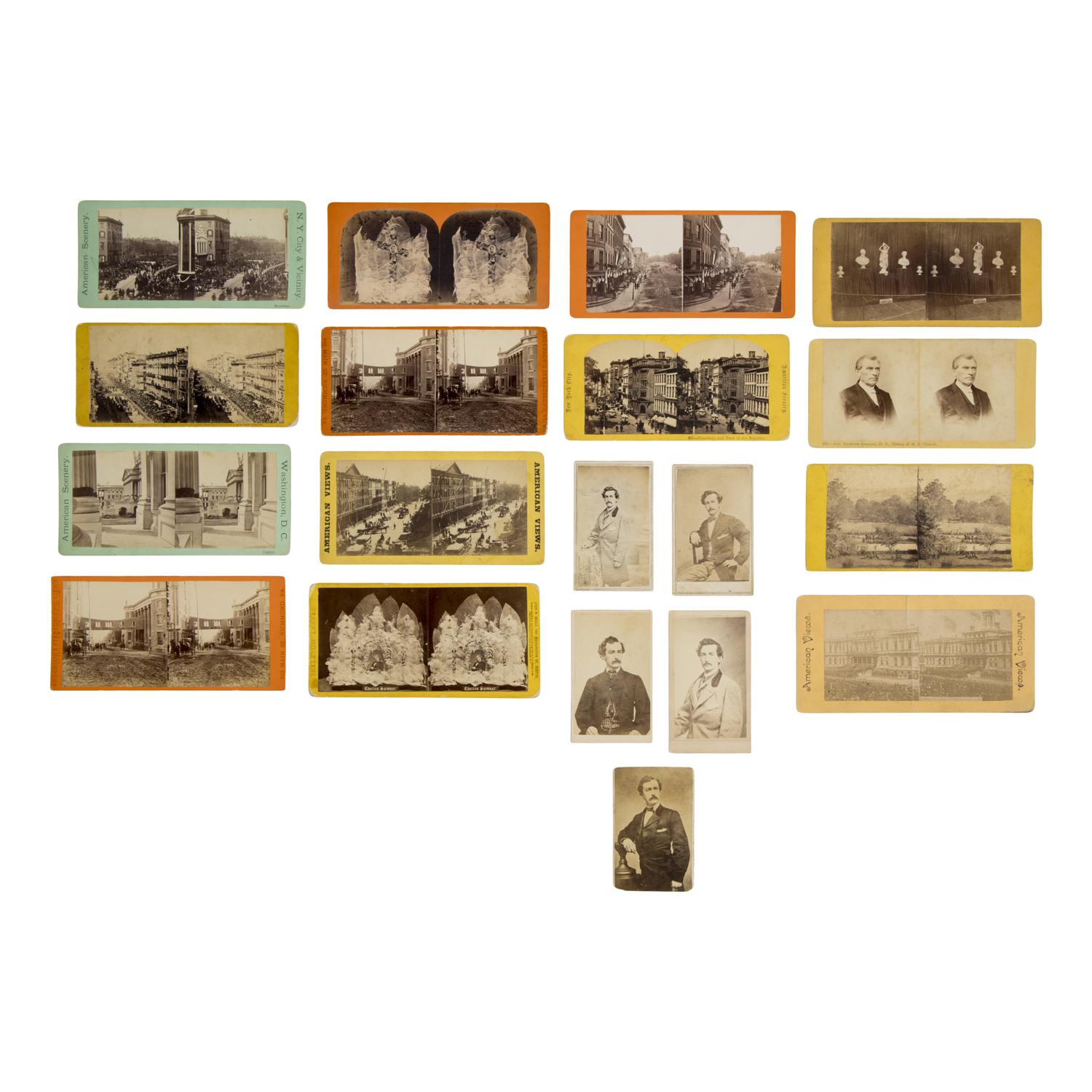 [Lincoln, Abraham]. A group of 19 photos related to Lincoln, his assassination and funeral, including images of Booth.