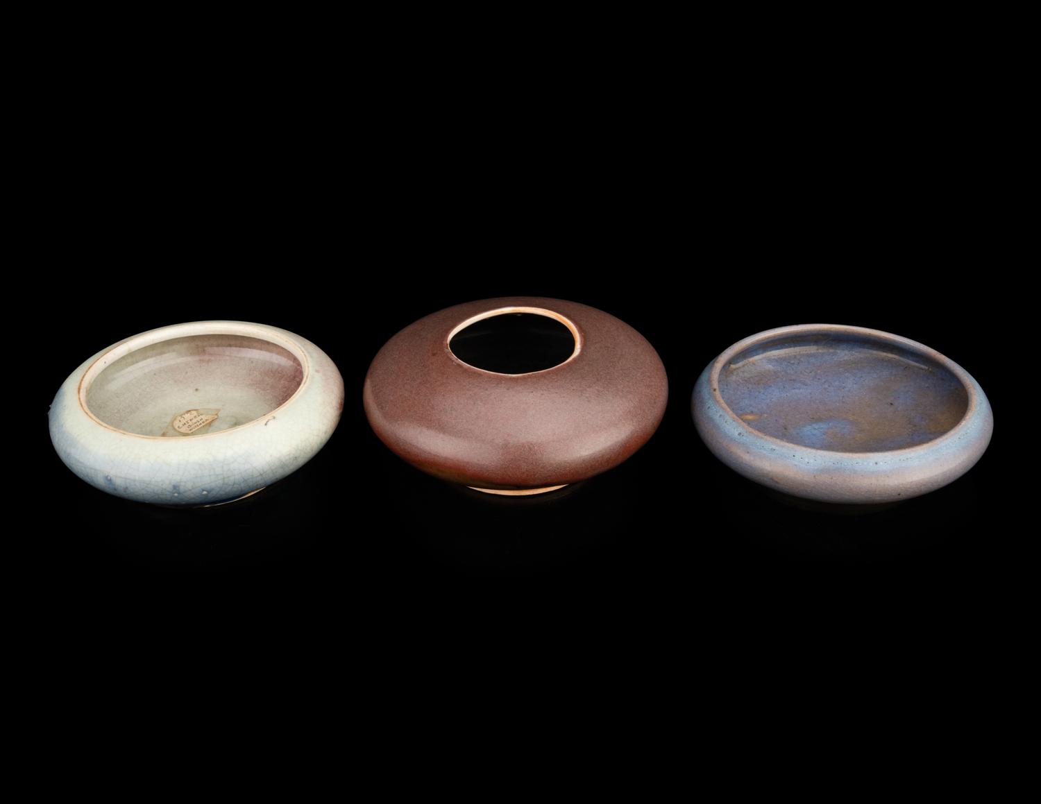 Three Porcelain Monochrome Glazed Circular Brush Washers