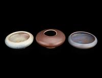 Three Porcelain Monochrome Glazed Circular Brush Washers