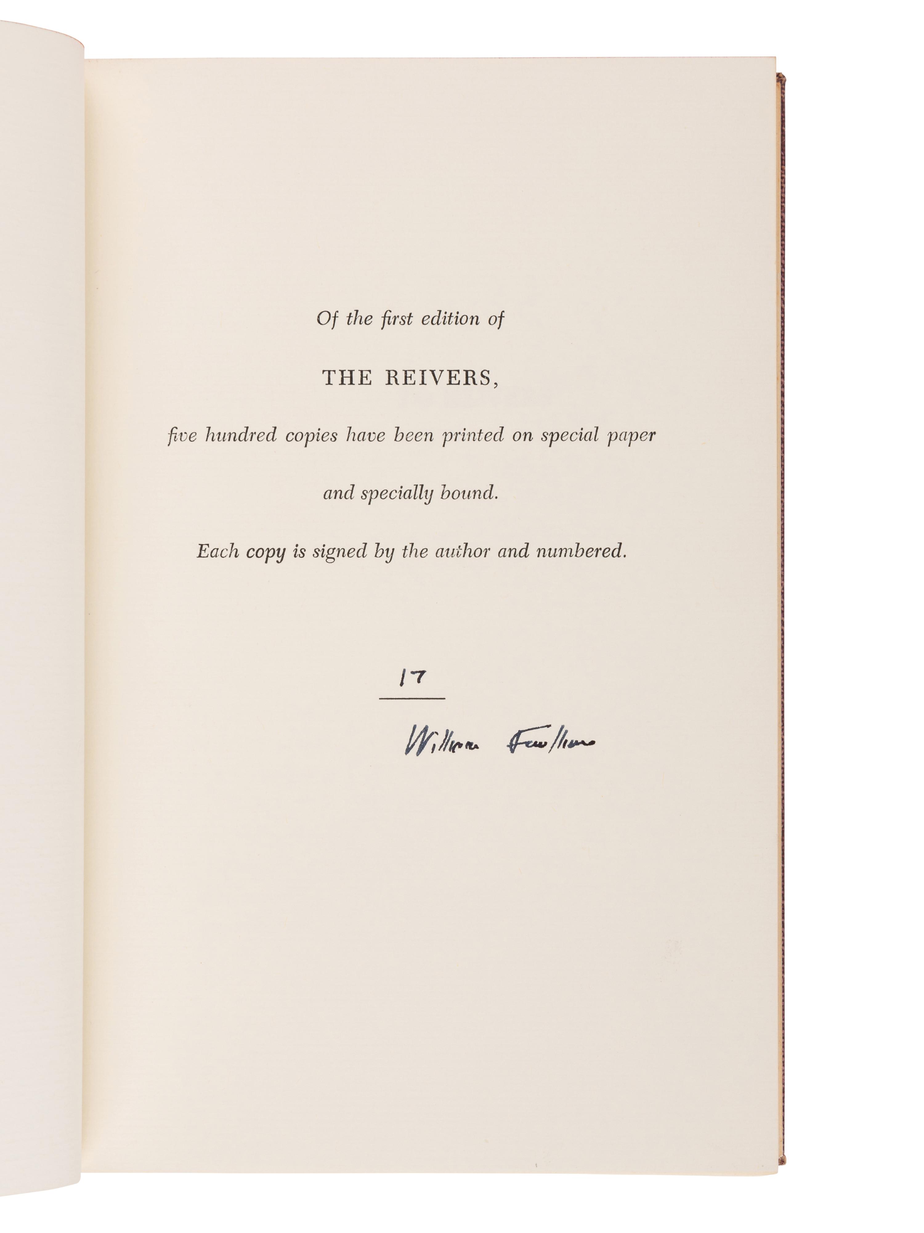 FAULKNER, William (1897-1962) . The Reivers: A Reminiscence . New York: Random House, 1962.
