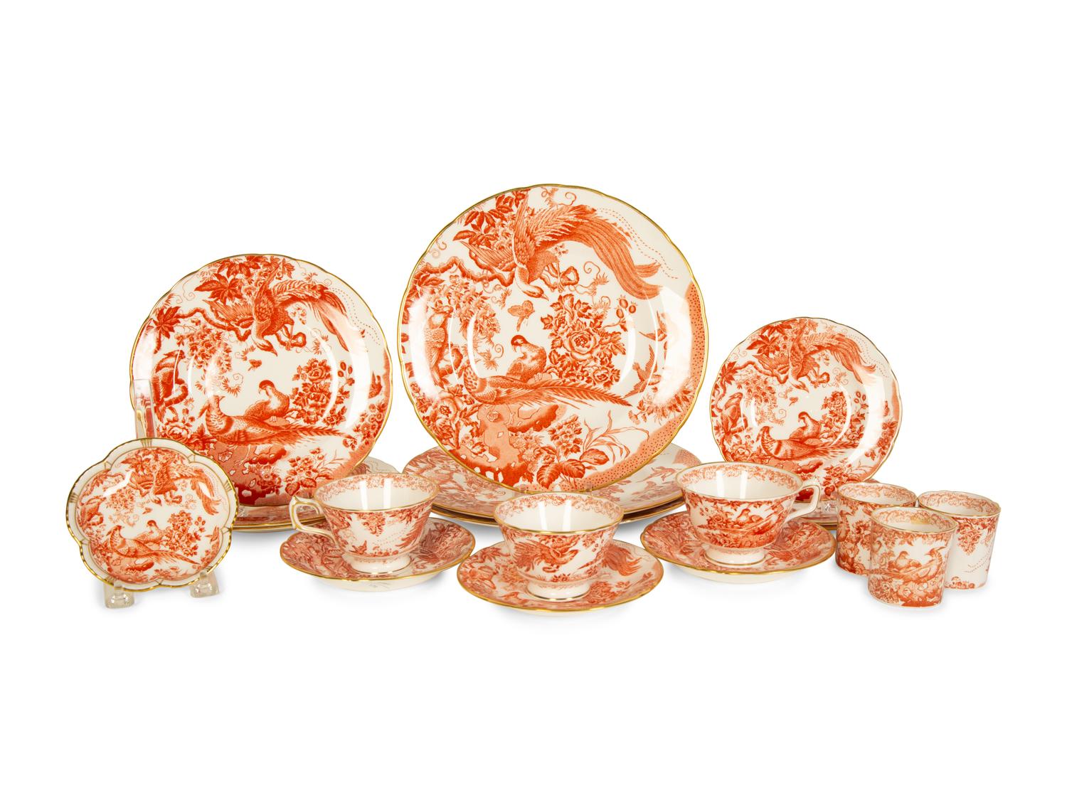 A Royal Crown Derby Red Aves Porcelain Dinner Service