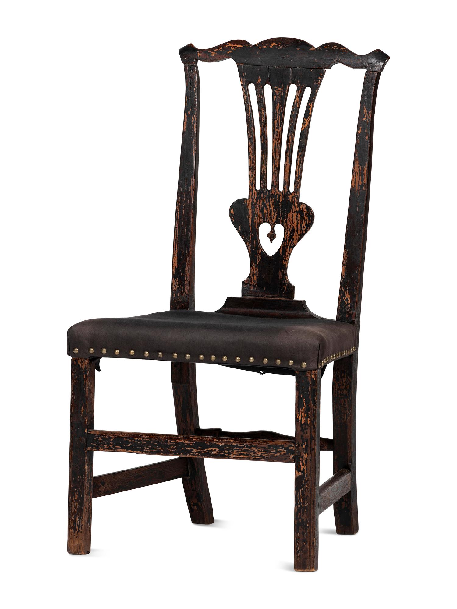 A Chippendale Carved and Black-Painted Walnut Side Chair