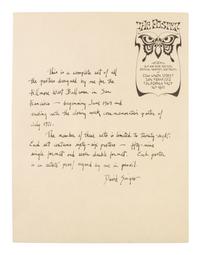 [MUSIC] -- [POSTERS]. SINGER, David, artist. Complete set of 66 SIGNED posters designed for the Fillmore West Ballroom, San Francisco, California. 1969-1971.