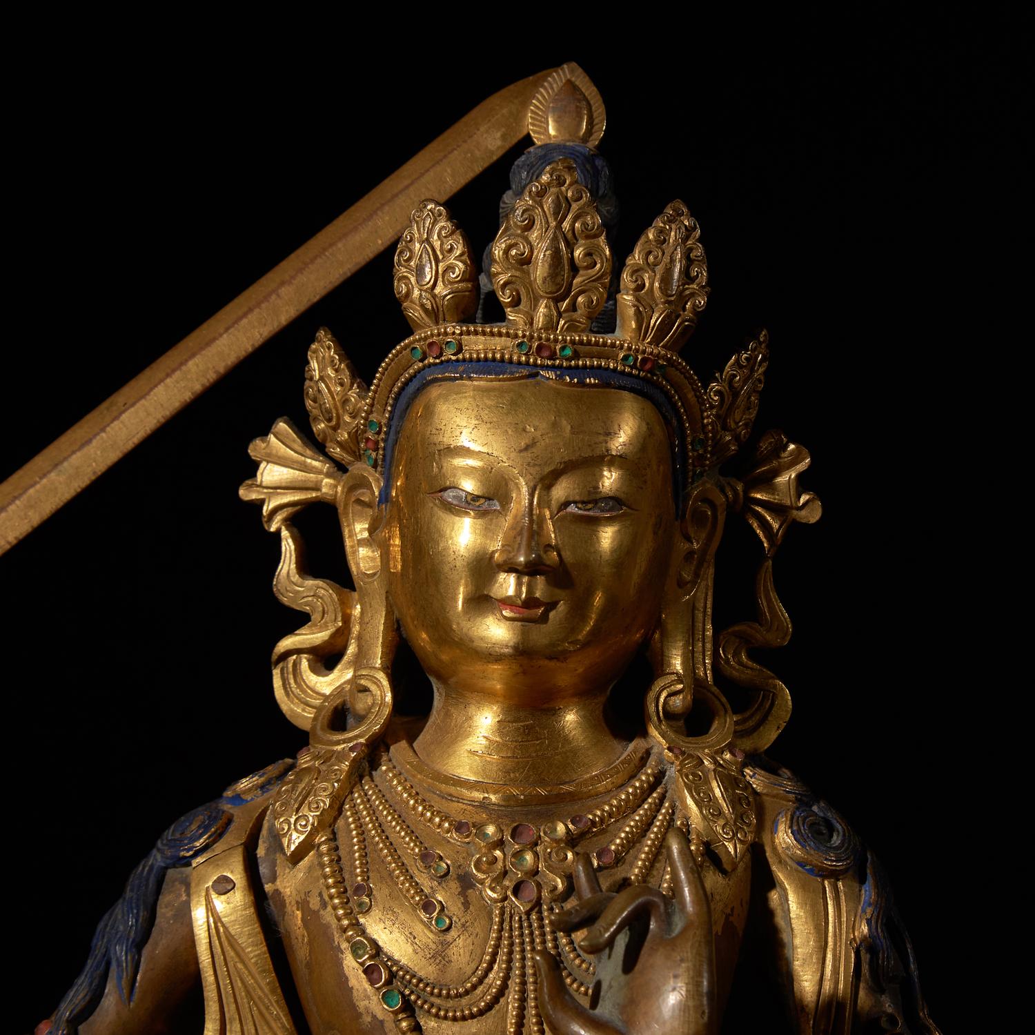 A Sino-Tibetan Gilt Bronze Figure of the Bodhisattva Manjusri 銅鎏金文殊菩薩坐像
