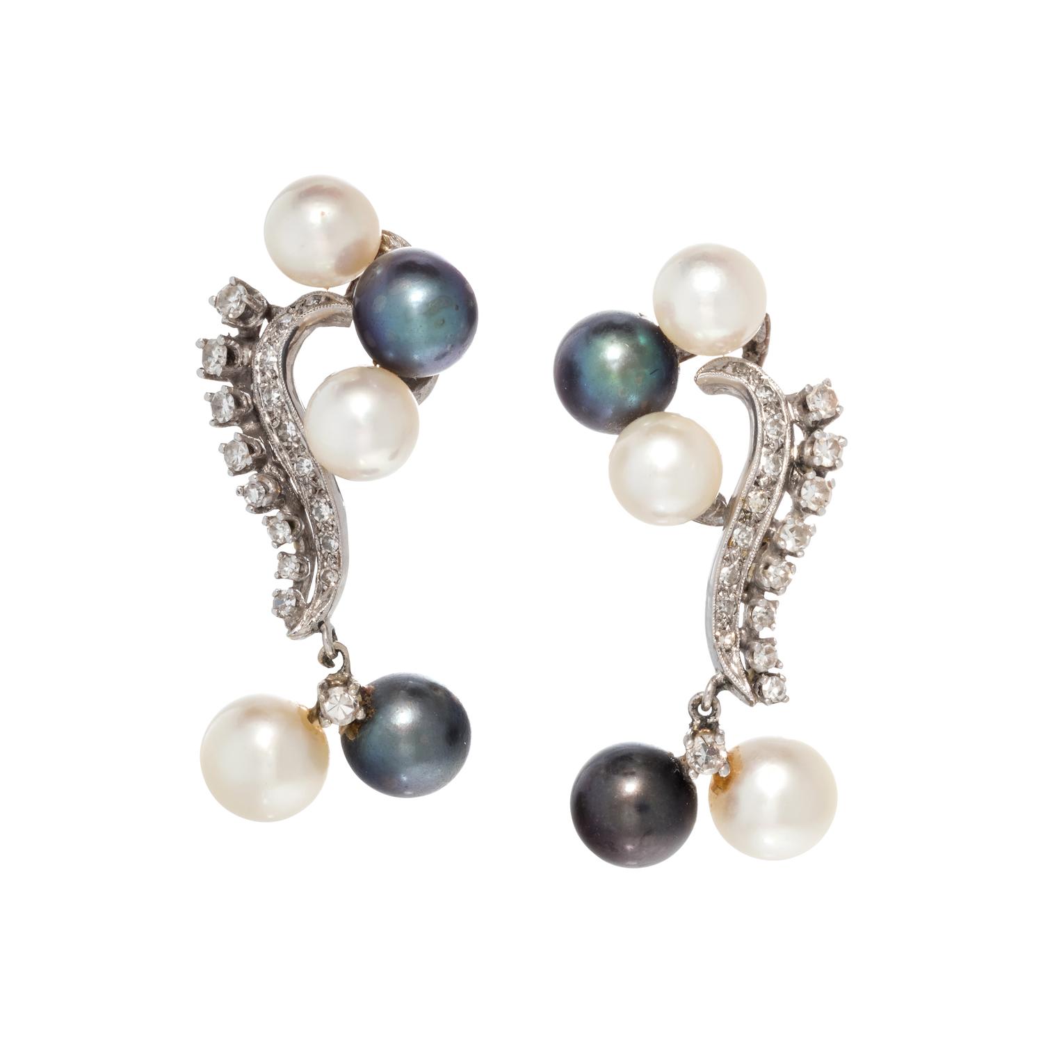 CULTURED PEARL AND DIAMOND EARCLIPS