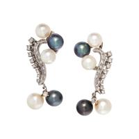 CULTURED PEARL AND DIAMOND EARCLIPS