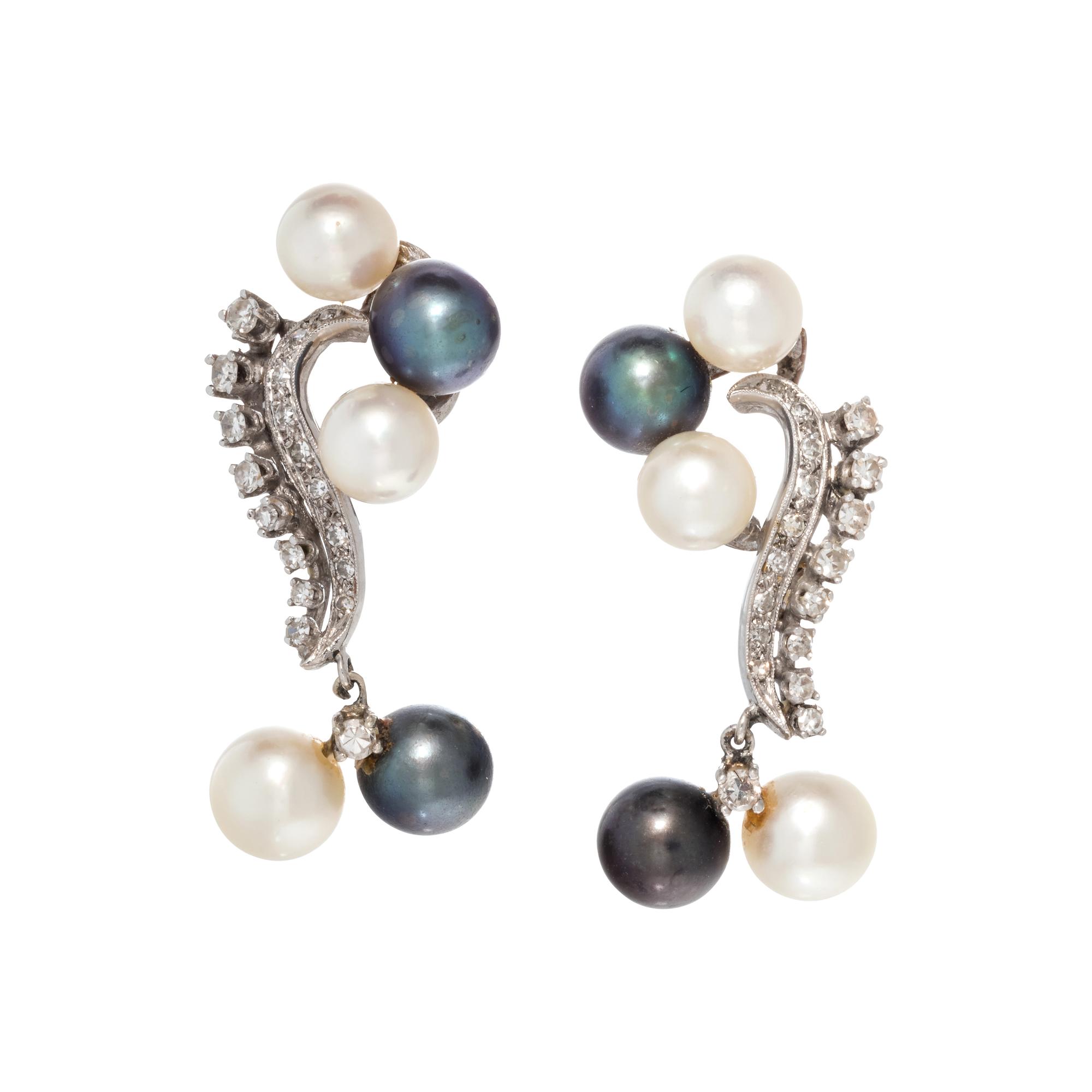 CULTURED PEARL AND DIAMOND EARCLIPS