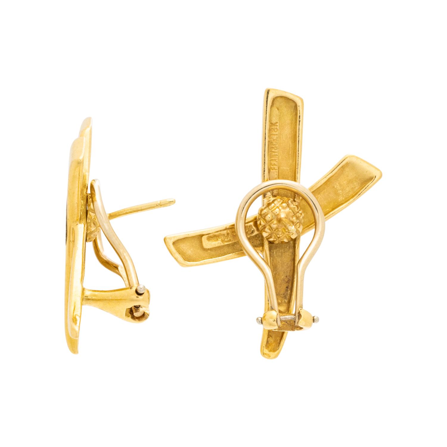 TIFFANY & CO., PALOMA PICASSO, YELLOW GOLD 'GRAFFITI X' EARCLIPS