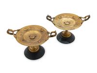 A Pair of Neoclassical Brass Tazze and a Pair of Neoclassical Gilt Bronze and Marble Cassolettes