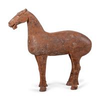 Two Chinese Terra Cotta Horses with Polychrome Remnants