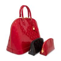 Louis Vuitton, Red Patent Large Alma Handbag & Two Patent Zipper Pouches