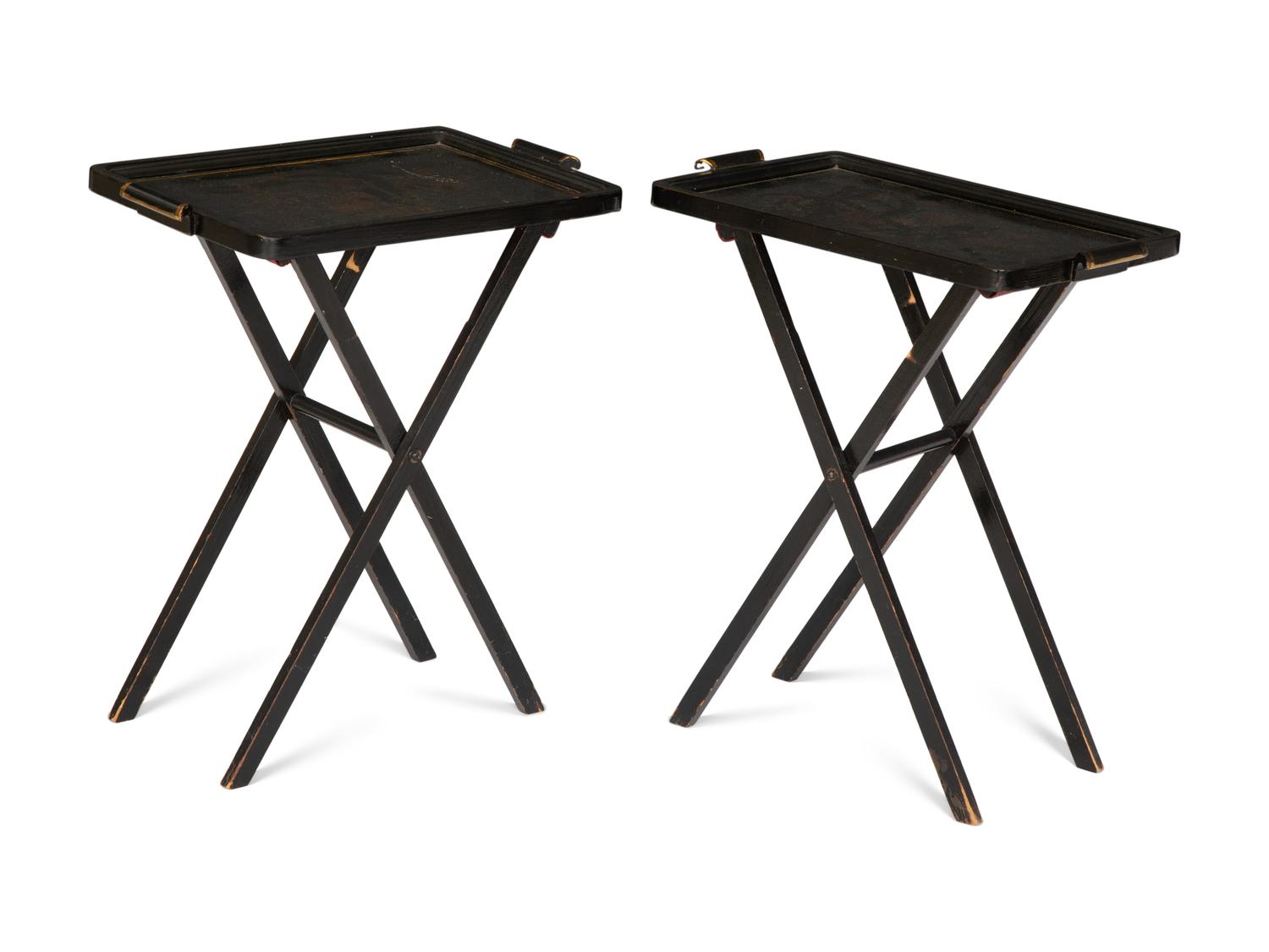 A Pair of Ebonized Tray-Top Folding Side Tables