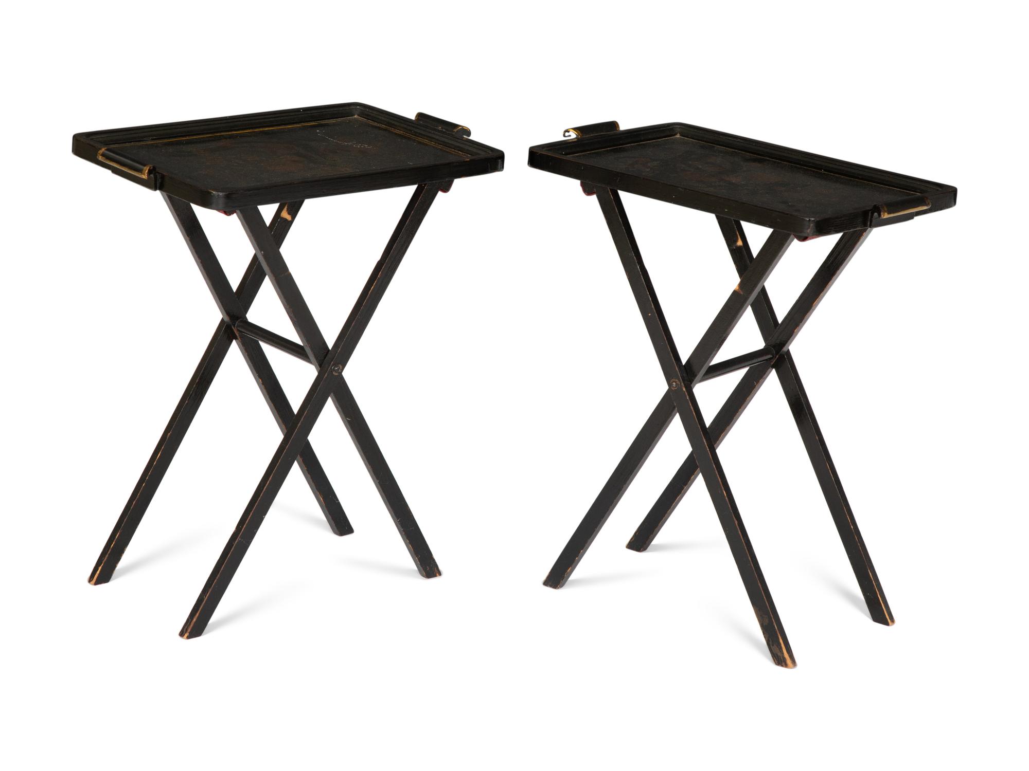 A Pair of Ebonized Tray-Top Folding Side Tables
