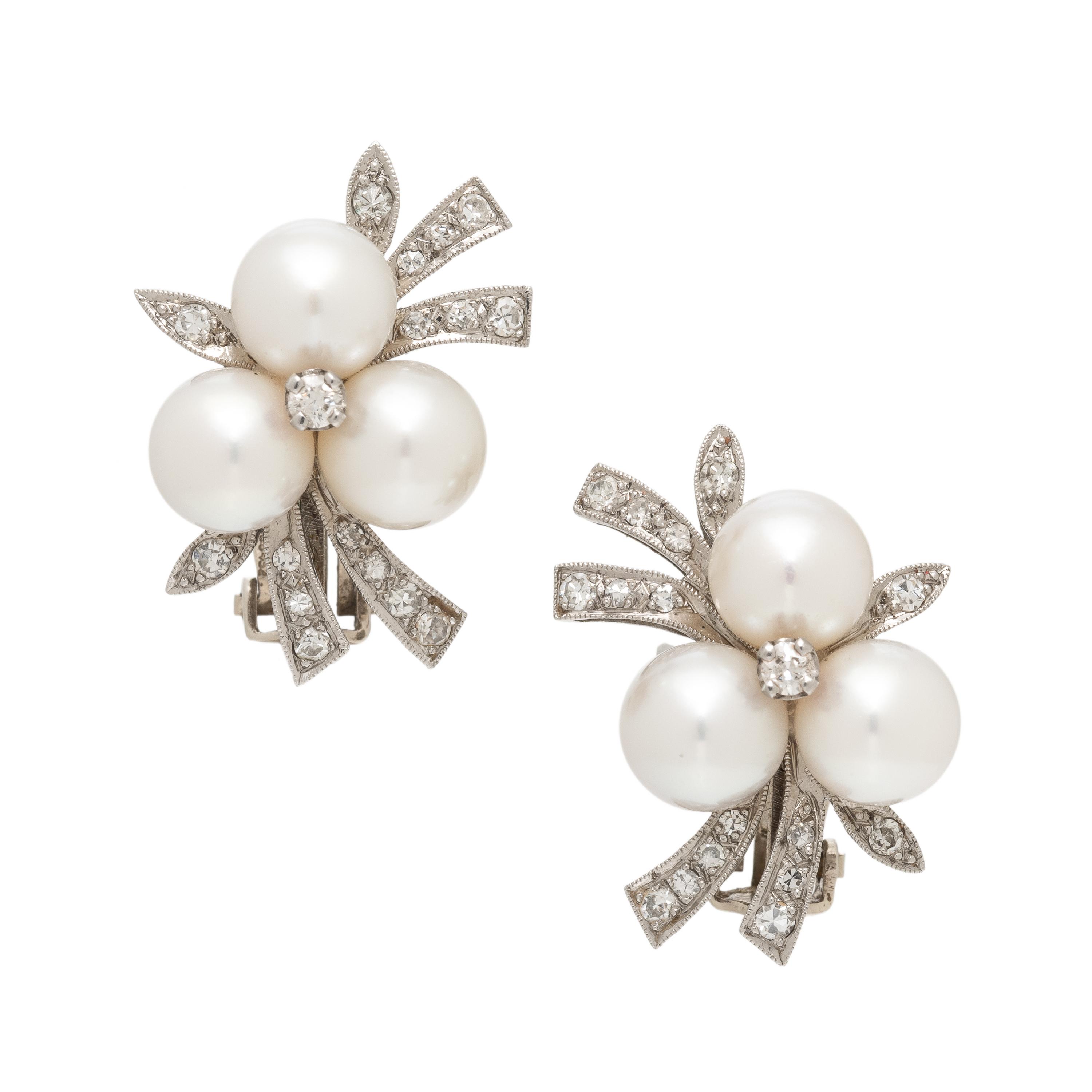 Cultured Pearl and Diamond Earrings