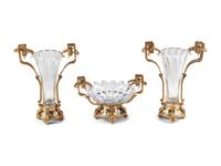 A French Gilt Bronze and Glass Three-Piece Garniture