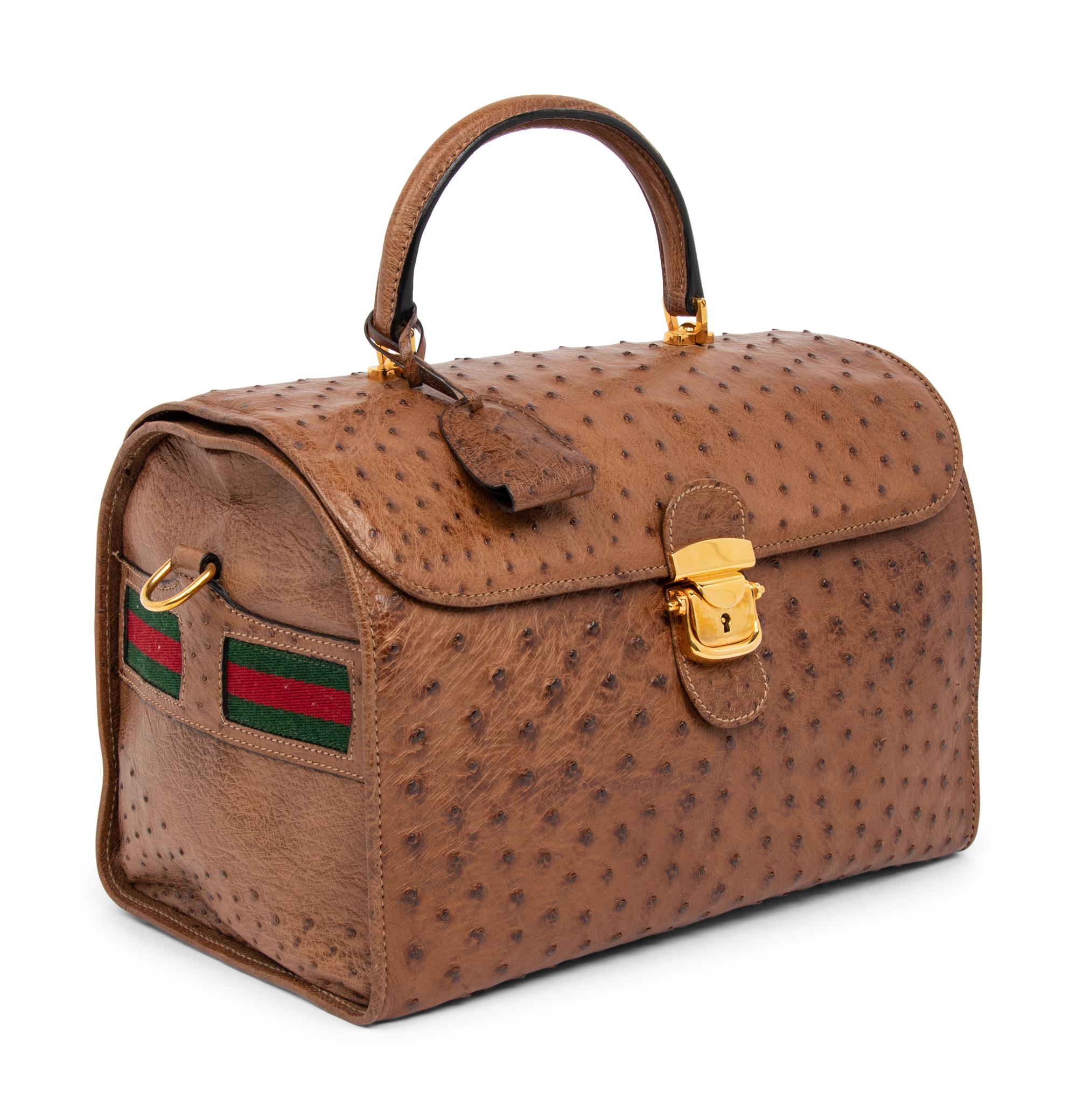 Gucci Brown Ostrich Travel Bag, 1980s