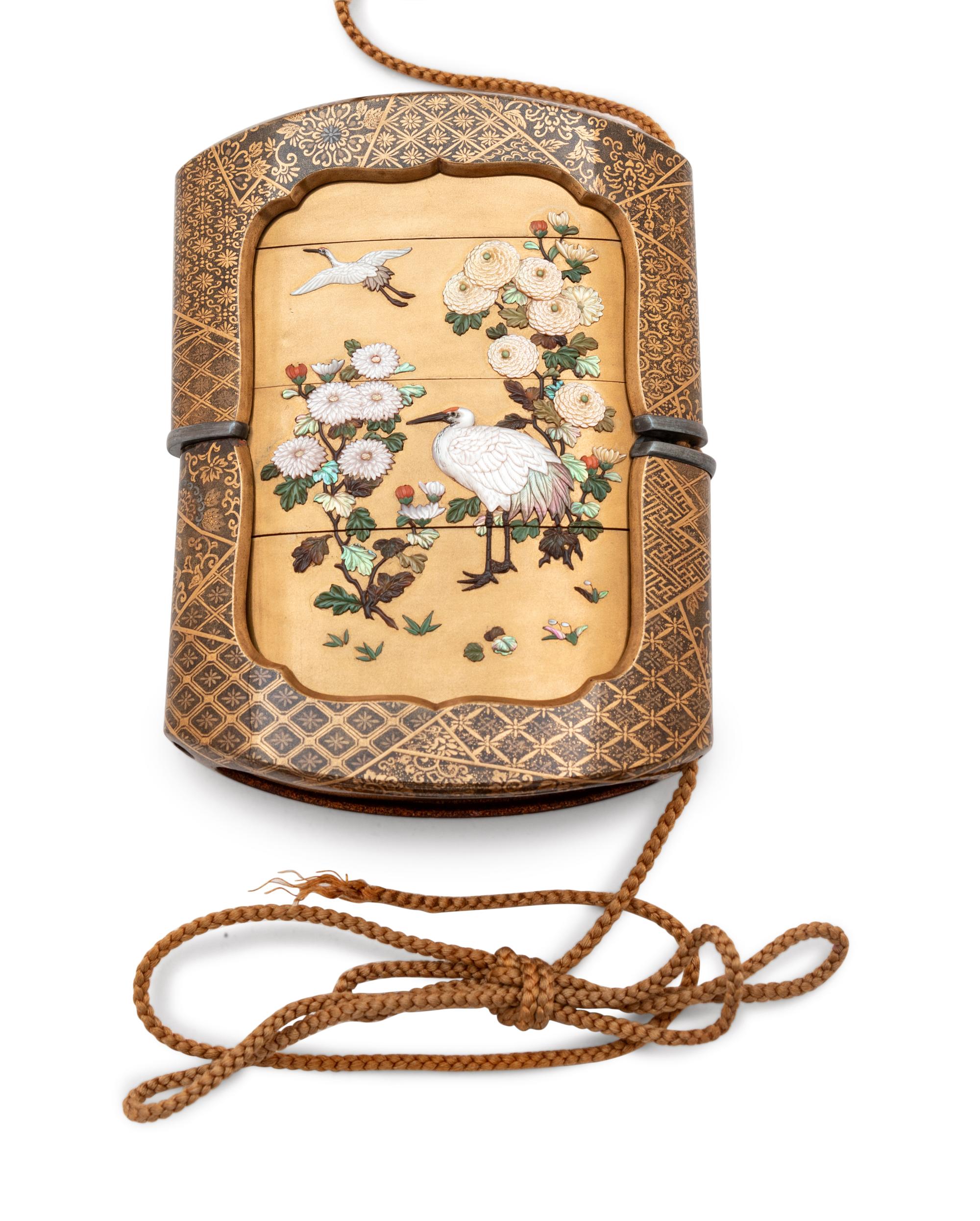A Gold Lacquer Shibayama Inlaid Three-Case Inro