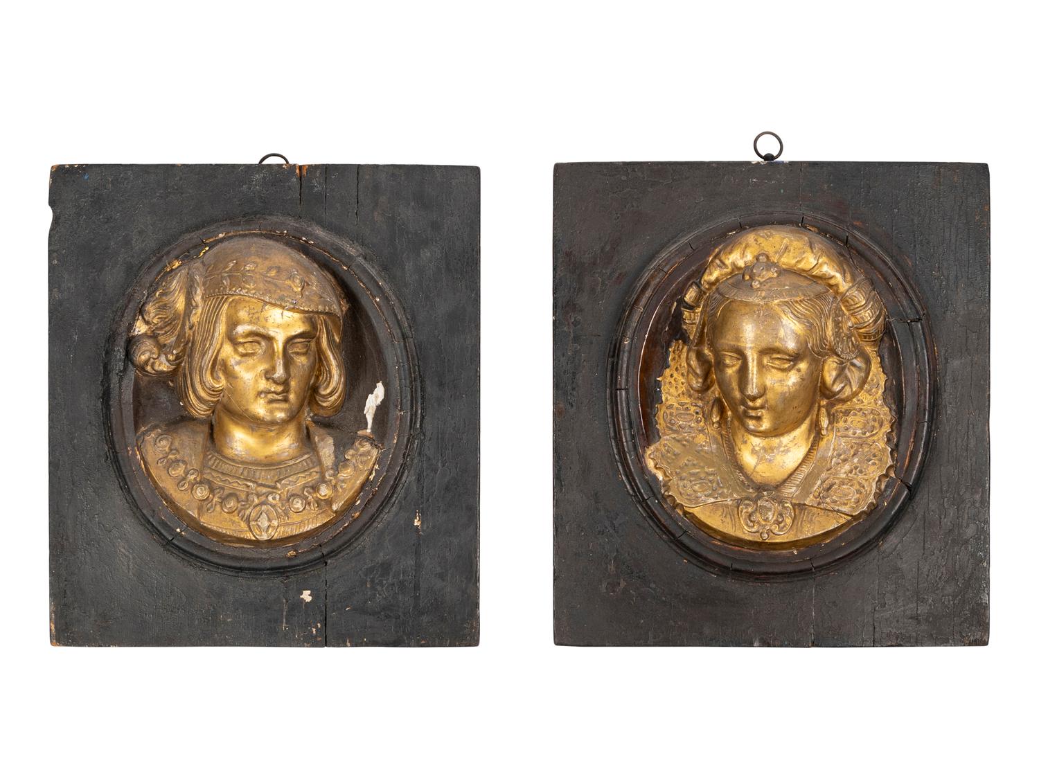 A Pair of French Renaissance Revival Carved Giltwood Plaques