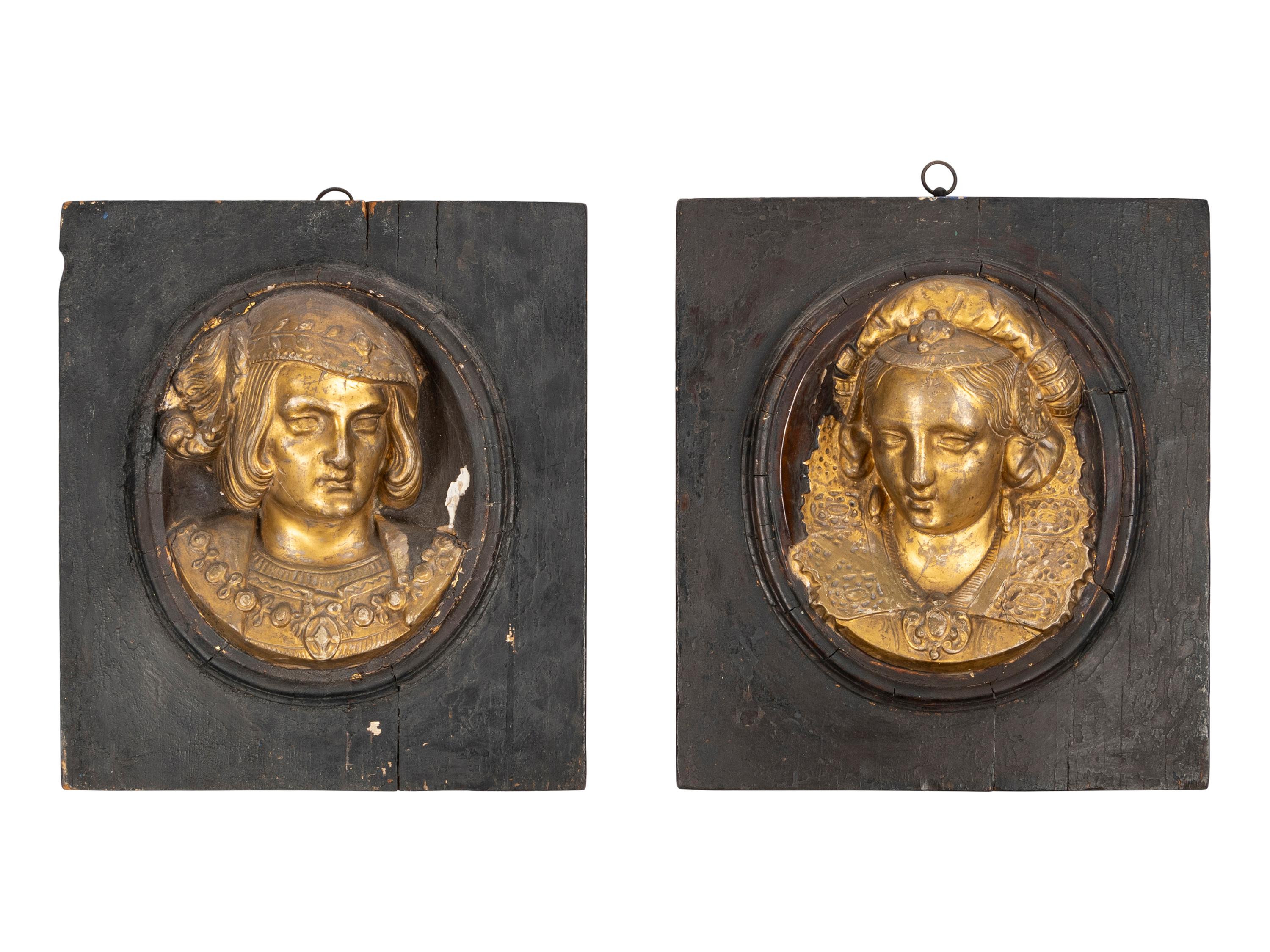 A Pair of French Renaissance Revival Carved Giltwood Plaques