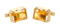A Pair of 14 Karat Yellow Gold and Citrine Cufflinks, 11.50 dwts.