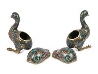 Two Pairs of Chinese Cloisonné Enamel Animal Form Vessels