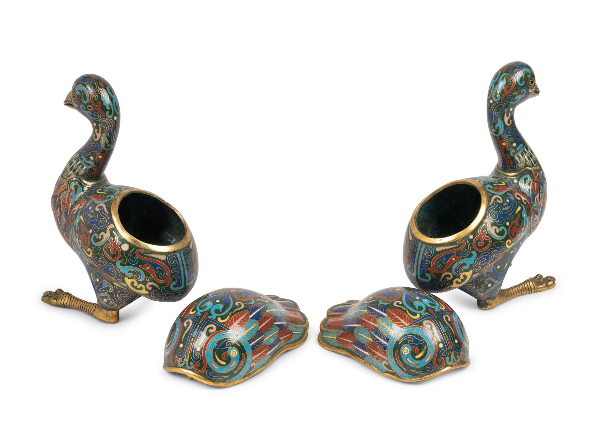 Two Pairs of Chinese Cloisonné Enamel Animal Form Vessels